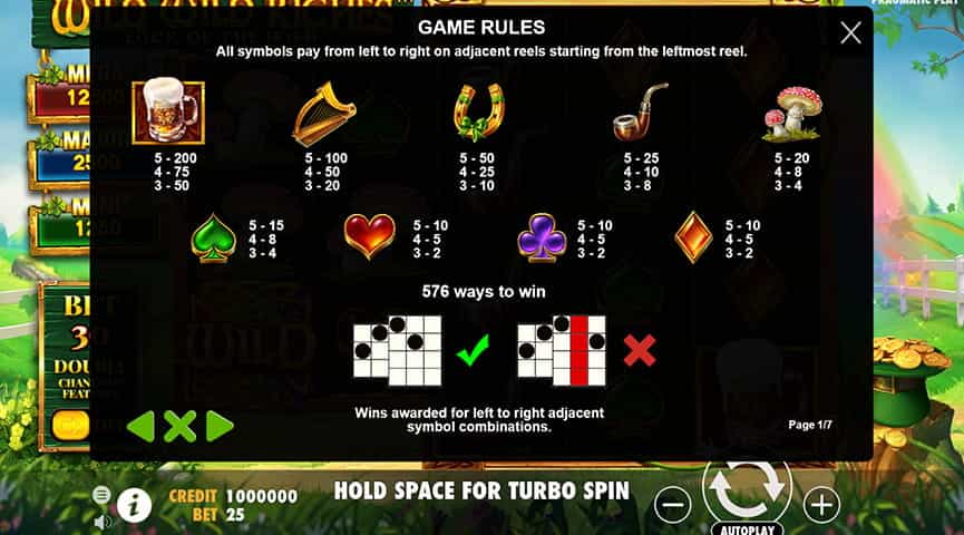 La tabella dei pagamenti della slot Wild Wild Riches