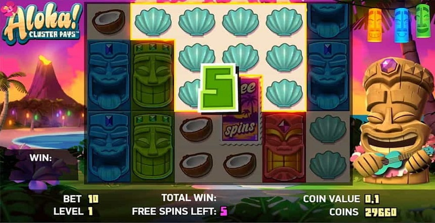 La slot machine Aloha Cluster Pays di Evolution Gaming, prodotta da NetEnt