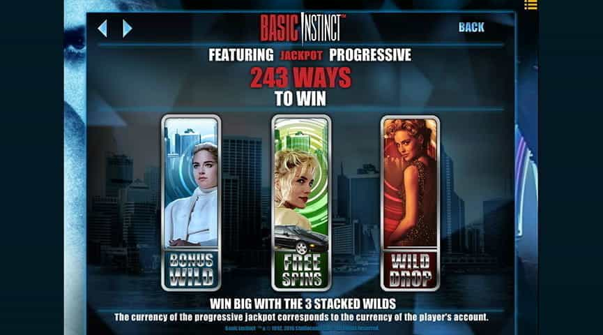 La tabella relativa ai pagamenti della slot Basic Instinct.