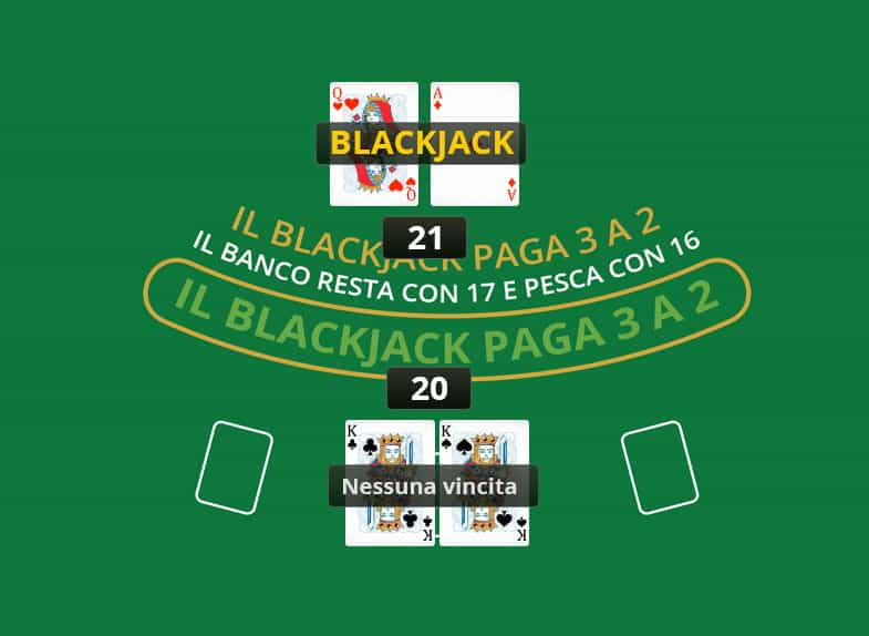 Schermata della demo gratuita del blackjack online