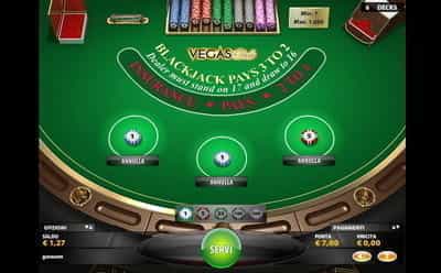 Il Blackjack VegasClub mobile della piattaforma Lottomatica.
