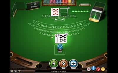 Il blackjack Single Deck mobile di Unibet casinò.