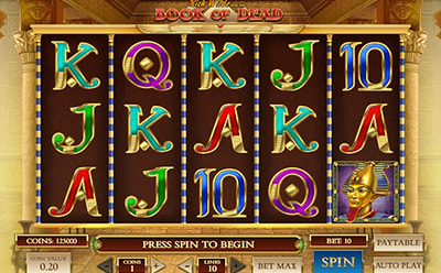 L’interfaccia grafica della slot Book of Dead del casinò Eurobet.