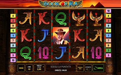 L’interfaccia grafica della slot Book of Ra Deluxe del casinò Eurobet.