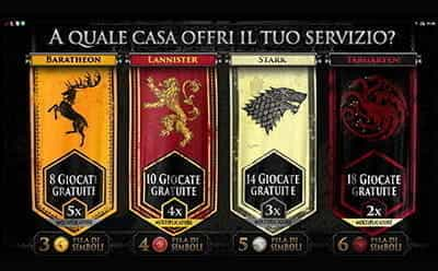 La schermata introduttiva ai free spin sulla slot Game of Thrones.