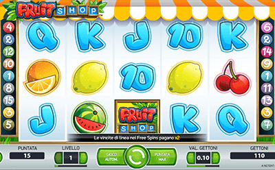 L’interfaccia grafica della slot Fruit Shop di AdmiralBet.