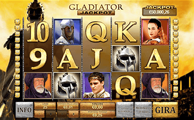 L’interfaccia grafica della slot Gladiator del casinò Betfair.