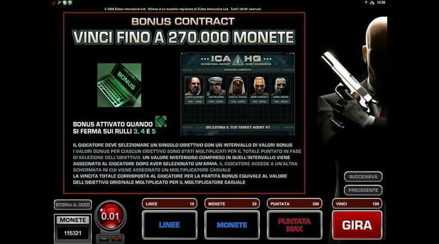 La tabella dei pagamenti relativa alla slot Hitman