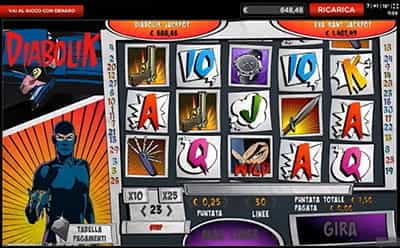 L’interfaccia grafica della slot machine Diabolik di Random Logic.