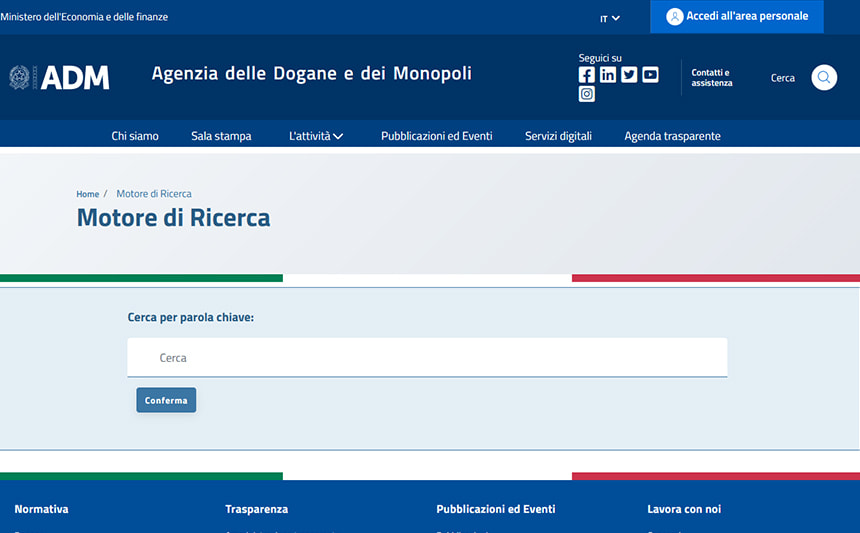 Il motore di ricerca del sito ADM che consente dii cercare un casinò all'interno della lista degli operatori legali.