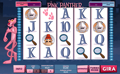 L’interfaccia grafica della slot Pink Panther del casinò Betfair.