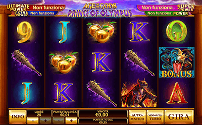 L’interfaccia grafica della slot Prince of Olympus del casinò Betfair.