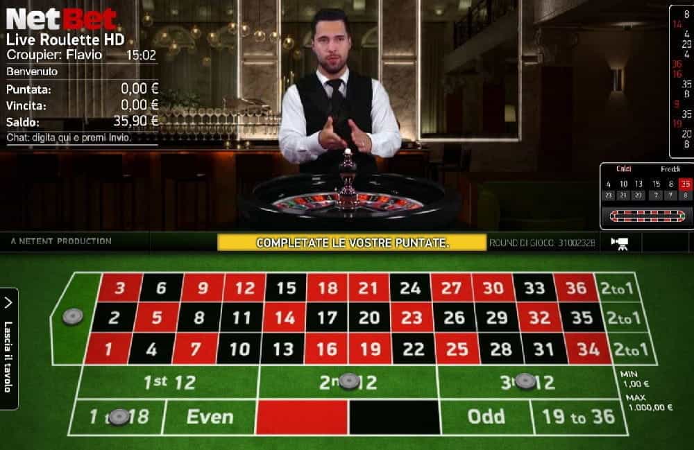 Un tavolo roulette live NetEnt con croupier