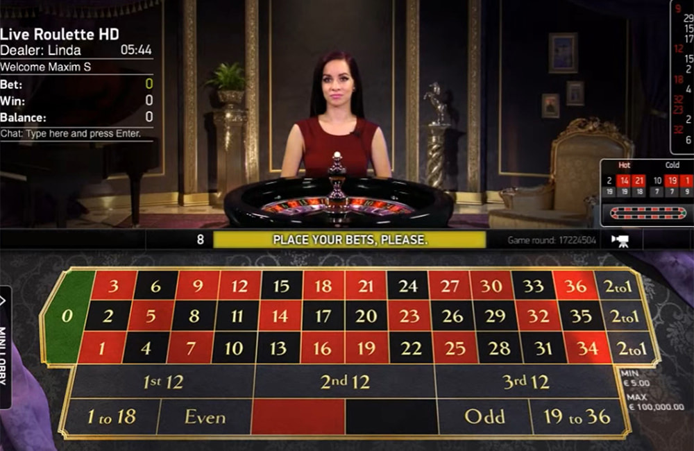 Un tavolo roulette live Novomatic con croupier.