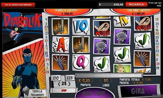 L’interfaccia grafica della slot Diabolik di NetEnt.