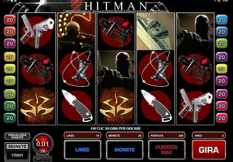La schermata iniziale della slot Hitman in versione demo.