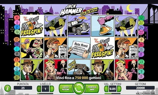 L’interfaccia grafica della slot Jack Hammer di Random Logic.