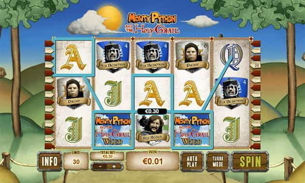 L’interfaccia grafica della slot Monty Python and The Holy Grail di Playtech.