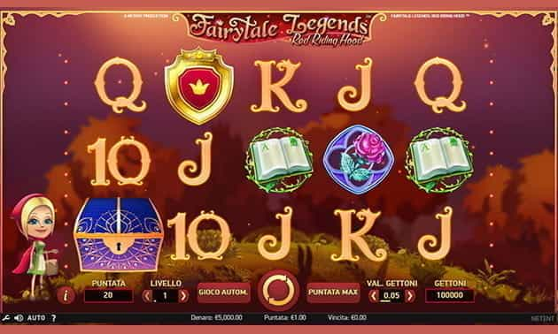 L’interfaccia grafica della slot Red Riding Hood di NetEnt.