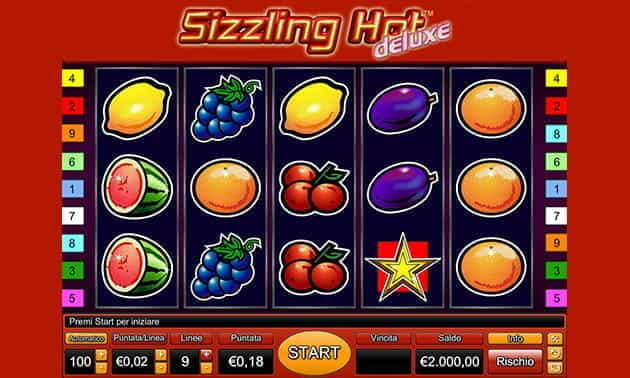 L’interfaccia grafica della slot Sizzling Hot di Novomatic.