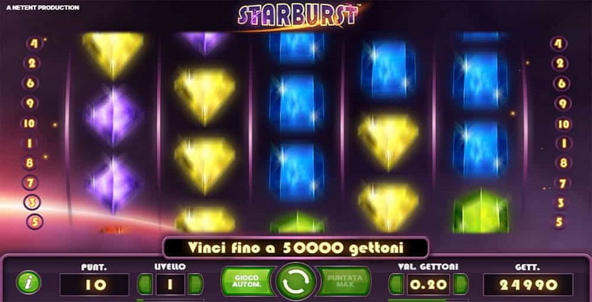 La slot machine Starbust di Evolution Gaming, prodotta da NetEnt