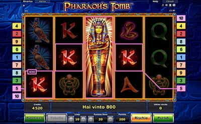 : Vincita alla slot Pharaoh’s Tomb di Novomatic.