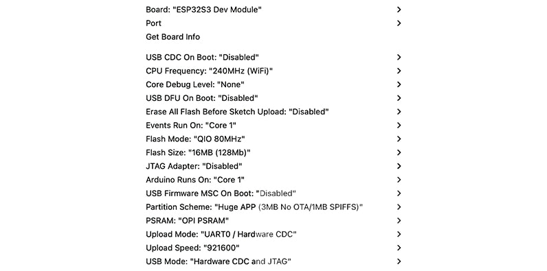 Configurazione opzioni Arduino IDE