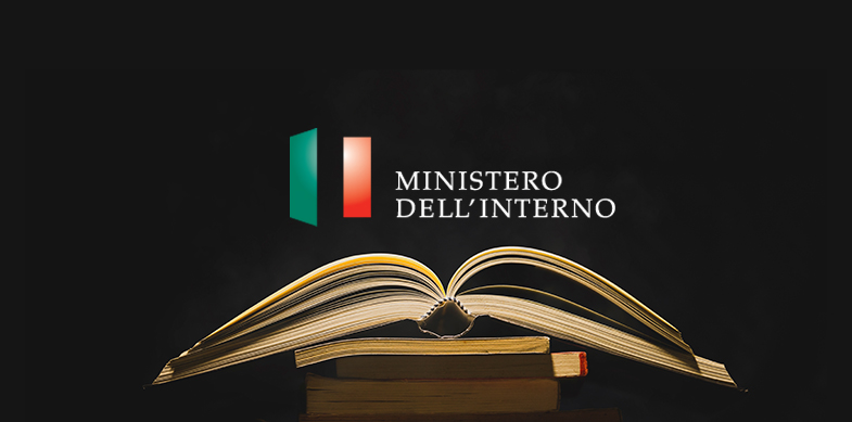 Immagine di un tomo aperto e la scritta Ministero dell'Interno e il suo logo
