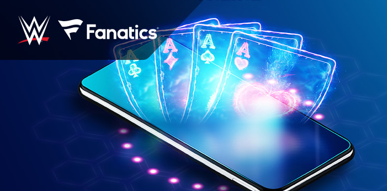Smartphone con carte, logo WWE e logo Fanatics